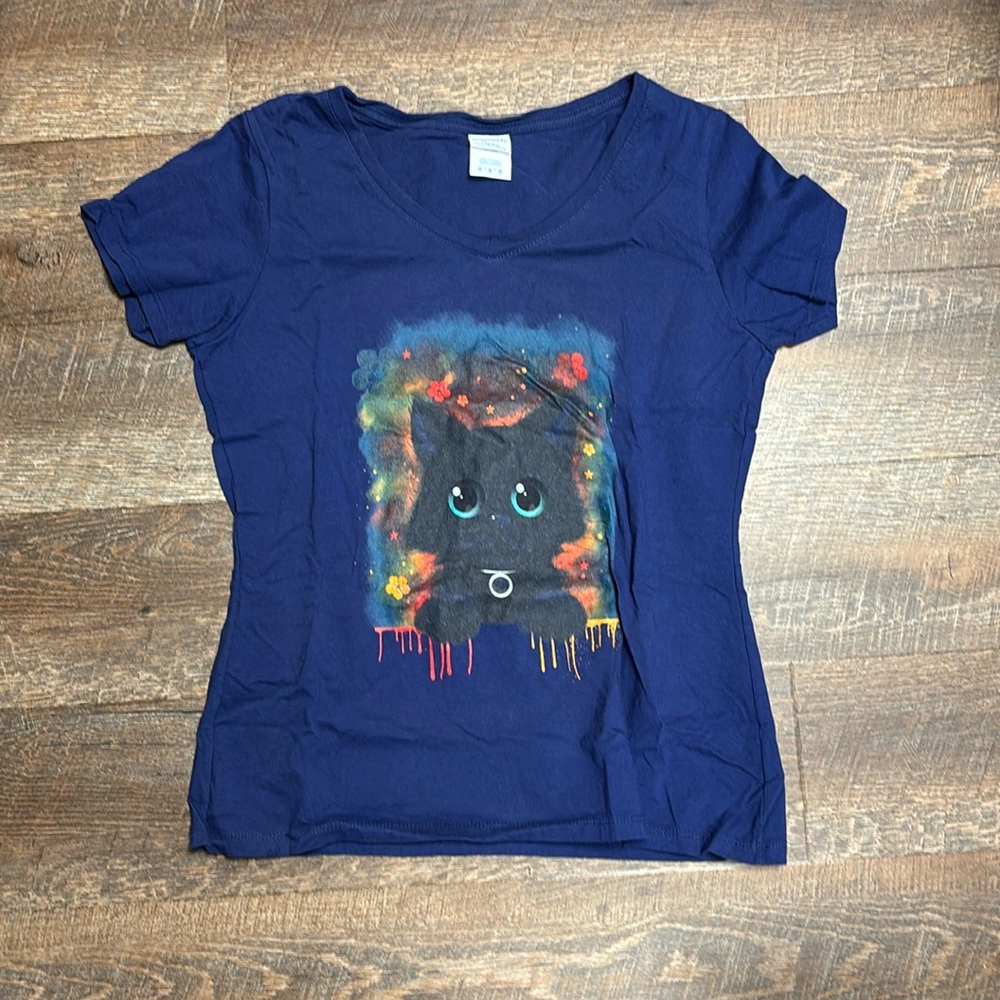 Port & Company Dark Royal Blue women’s Cat T-shirt size M EUC